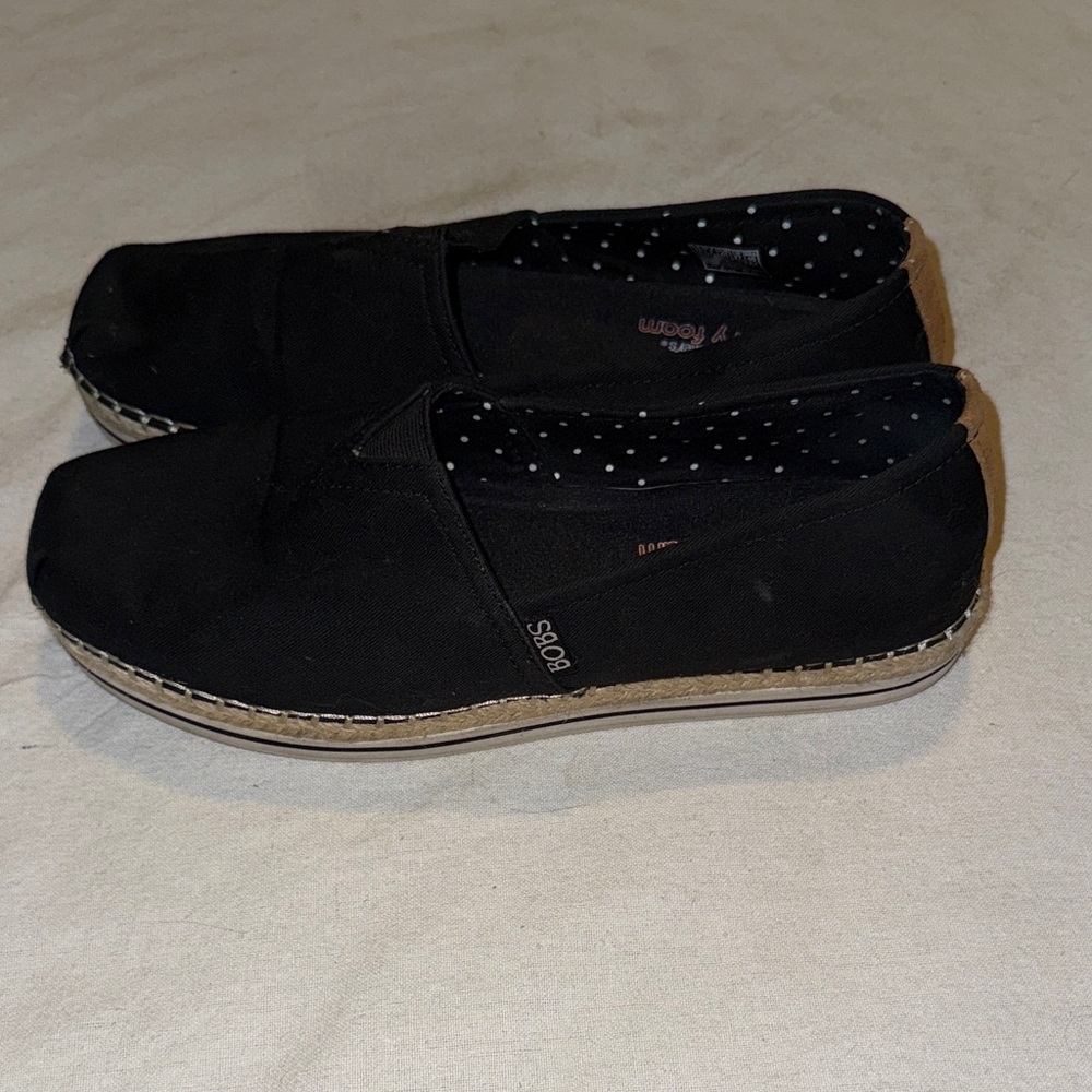 Skechers BOBS Breeze black canvas espadrille shoes: Sz 10W